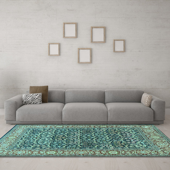 Machine Washable Persian Light Blue Traditional Rug in a Living Room, wshtr4802lblu