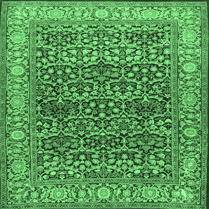 Square Machine Washable Persian Emerald Green Traditional Area Rugs, wshtr4802emgrn