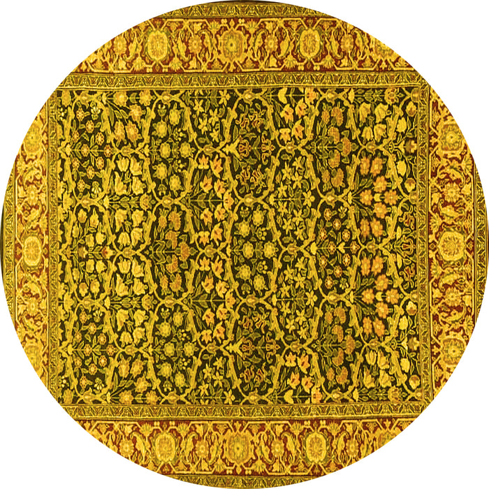 Round Machine Washable Persian Yellow Traditional Rug, wshtr4802yw