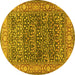 Round Machine Washable Persian Yellow Traditional Rug, wshtr4802yw