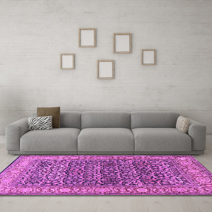 Machine Washable Persian Purple Traditional Area Rugs in a Living Room, wshtr4802pur