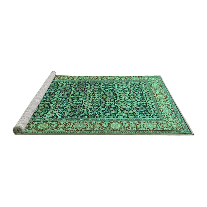 Sideview of Machine Washable Persian Turquoise Traditional Area Rugs, wshtr4802turq