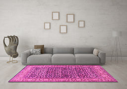 Machine Washable Persian Pink Traditional Rug in a Living Room, wshtr4802pnk