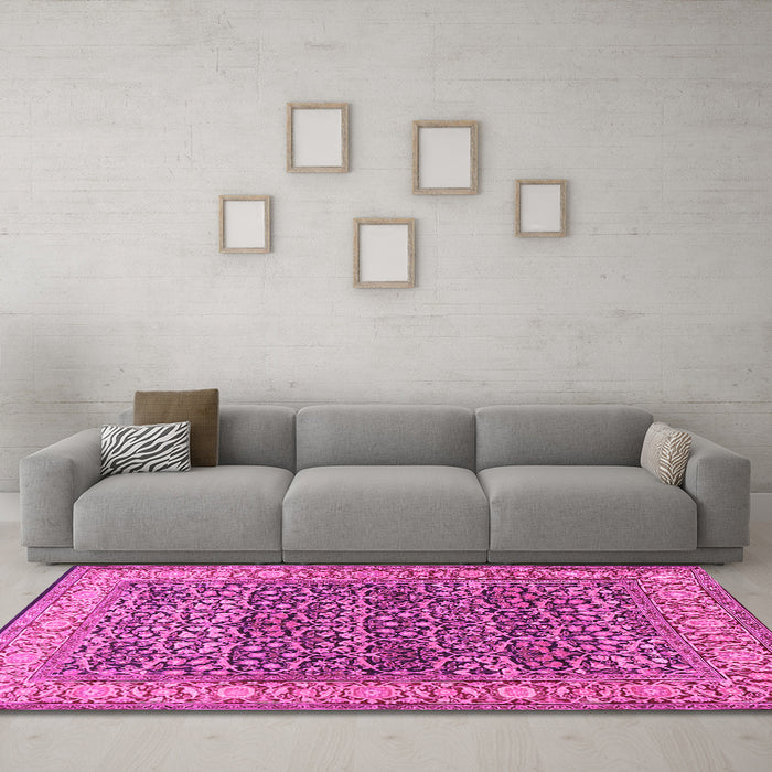 Machine Washable Persian Pink Traditional Rug in a Living Room, wshtr4802pnk