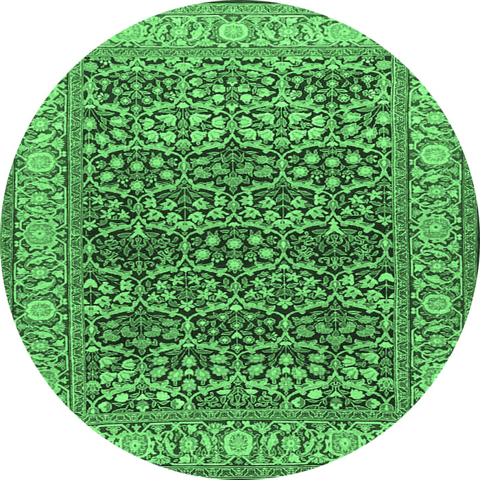 Round Machine Washable Persian Emerald Green Traditional Area Rugs, wshtr4802emgrn
