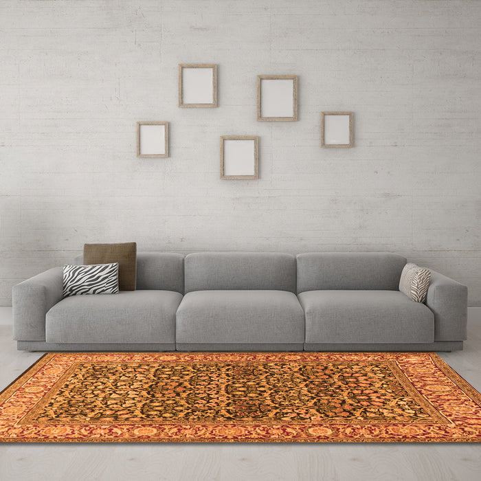 Machine Washable Persian Orange Traditional Area Rugs in a Living Room, wshtr4802org