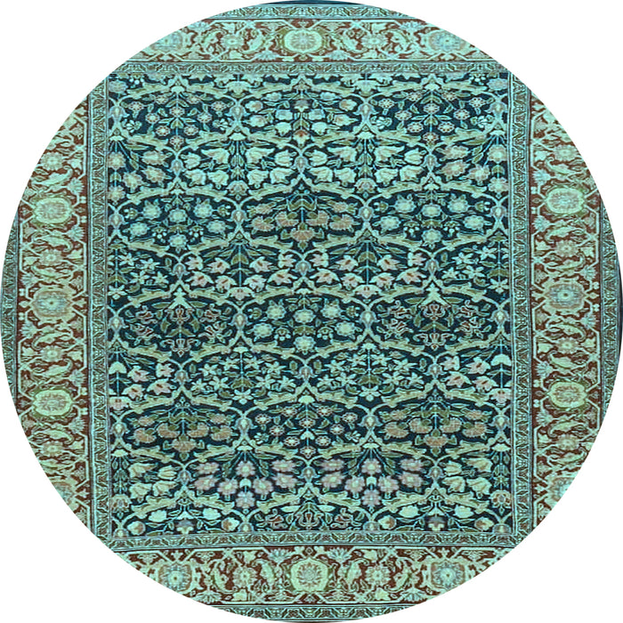 Round Machine Washable Persian Light Blue Traditional Rug, wshtr4802lblu