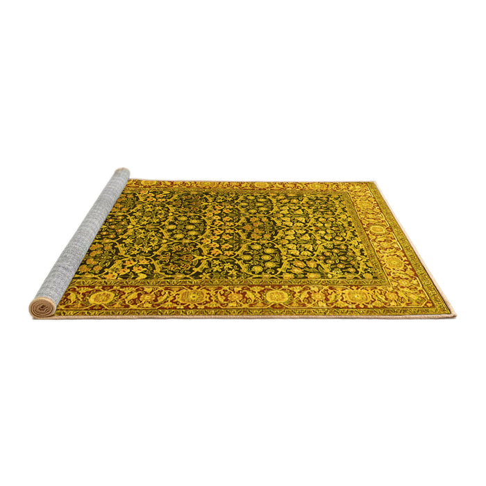 Sideview of Machine Washable Persian Yellow Traditional Rug, wshtr4802yw