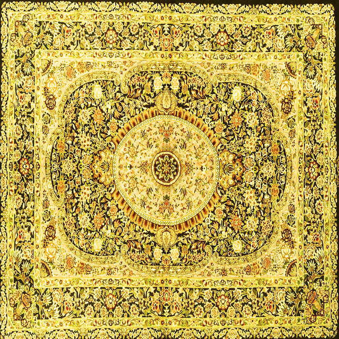 Square Machine Washable Medallion Yellow Traditional Rug, wshtr4803yw