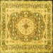 Square Machine Washable Medallion Yellow Traditional Rug, wshtr4803yw