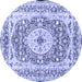 Round Machine Washable Medallion Blue Traditional Rug, wshtr4803blu