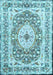 Machine Washable Medallion Light Blue Traditional Rug, wshtr4803lblu