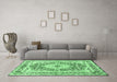 Machine Washable Medallion Emerald Green Traditional Area Rugs in a Living Room,, wshtr4803emgrn