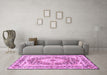 Machine Washable Medallion Pink Traditional Rug in a Living Room, wshtr4803pnk