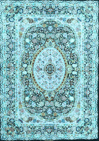 Medallion Light Blue Traditional Rug, tr4803lblu