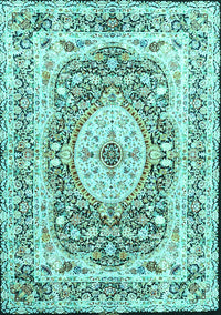 Medallion Turquoise Traditional Rug, tr4803turq