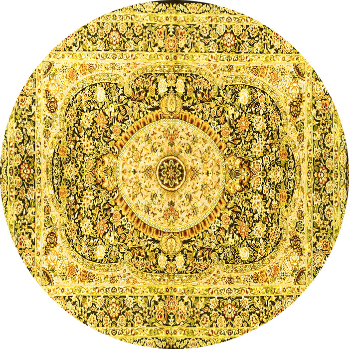 Round Medallion Yellow Traditional Rug, tr4803yw