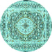 Round Medallion Turquoise Traditional Rug, tr4803turq