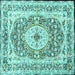 Square Machine Washable Medallion Turquoise Traditional Area Rugs, wshtr4803turq