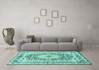 Machine Washable Medallion Turquoise Traditional Rug, wshtr4803turq