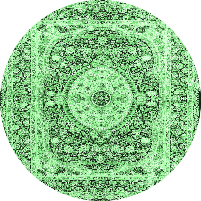 Round Machine Washable Medallion Emerald Green Traditional Area Rugs, wshtr4803emgrn