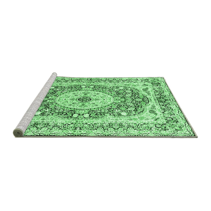 Sideview of Machine Washable Medallion Emerald Green Traditional Area Rugs, wshtr4803emgrn