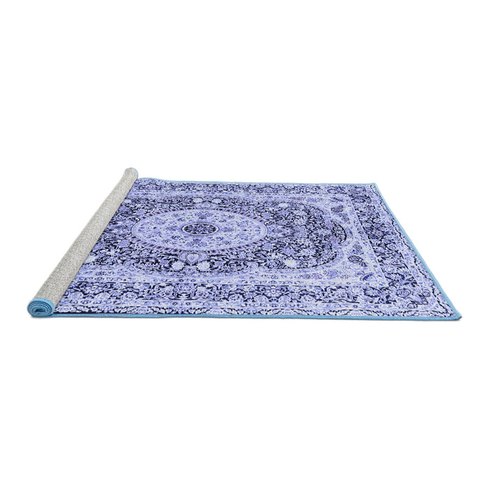 Sideview of Machine Washable Medallion Blue Traditional Rug, wshtr4803blu