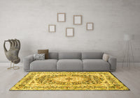 Machine Washable Medallion Yellow Traditional Rug, wshtr4803yw