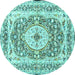 Round Machine Washable Medallion Turquoise Traditional Area Rugs, wshtr4803turq