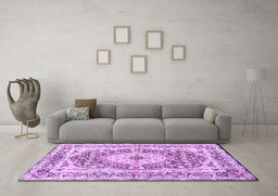 Machine Washable Medallion Purple Traditional Area Rugs in a Living Room, wshtr4803pur