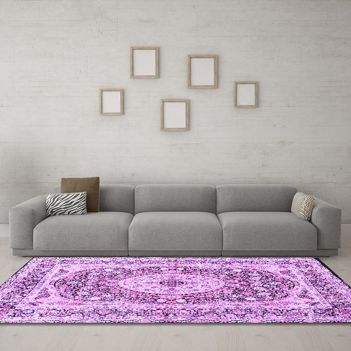 Machine Washable Medallion Purple Traditional Area Rugs in a Living Room, wshtr4803pur