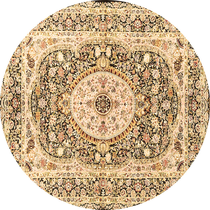Round Machine Washable Medallion Brown Traditional Rug, wshtr4803brn