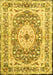 Machine Washable Medallion Yellow Traditional Rug, wshtr4803yw