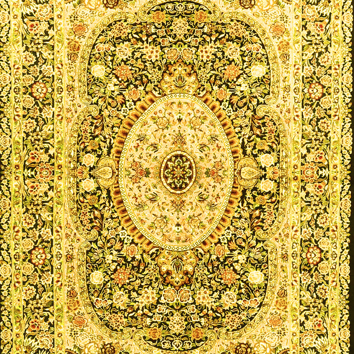 Machine Washable Medallion Yellow Traditional Rug, wshtr4803yw