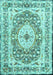 Machine Washable Medallion Turquoise Traditional Area Rugs, wshtr4803turq