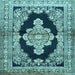 Square Machine Washable Medallion Light Blue Traditional Rug, wshtr4804lblu