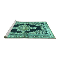 Sideview of Machine Washable Medallion Turquoise Traditional Area Rugs, wshtr4804turq