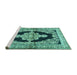 Sideview of Machine Washable Medallion Turquoise Traditional Area Rugs, wshtr4804turq