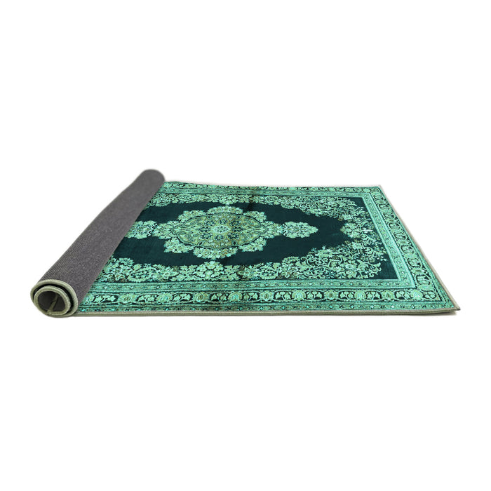 Sideview of Medallion Turquoise Traditional Rug, tr4804turq