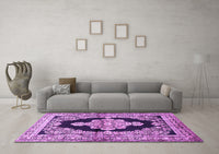 Machine Washable Medallion Purple Traditional Rug, wshtr4804pur