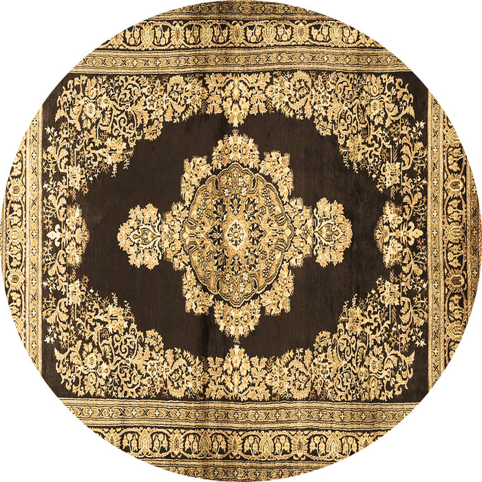 Round Medallion Brown Traditional Rug, tr4804brn
