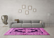 Machine Washable Medallion Pink Traditional Rug in a Living Room, wshtr4804pnk