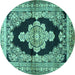 Round Medallion Turquoise Traditional Rug, tr4804turq