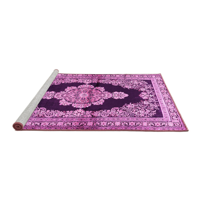Sideview of Machine Washable Medallion Pink Traditional Rug, wshtr4804pnk