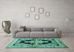 Machine Washable Medallion Turquoise Traditional Area Rugs in a Living Room,, wshtr4804turq