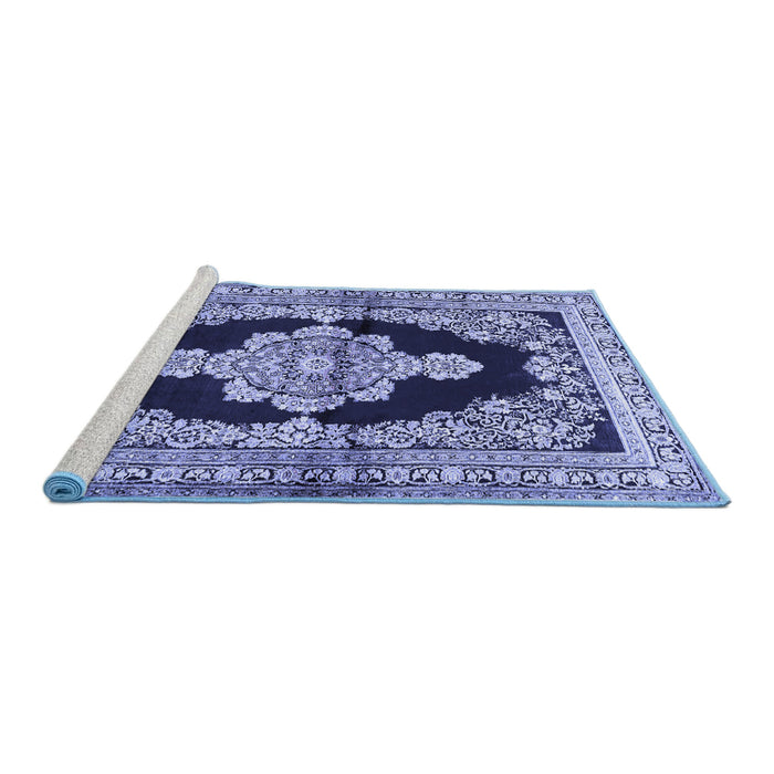 Sideview of Machine Washable Medallion Blue Traditional Rug, wshtr4804blu