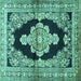 Square Machine Washable Medallion Turquoise Traditional Area Rugs, wshtr4804turq