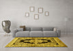 Machine Washable Medallion Yellow Traditional Rug in a Living Room, wshtr4804yw