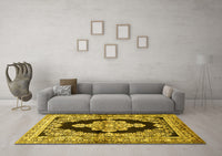 Machine Washable Medallion Yellow Traditional Rug, wshtr4804yw