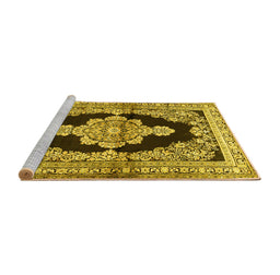 Sideview of Machine Washable Medallion Yellow Traditional Rug, wshtr4804yw